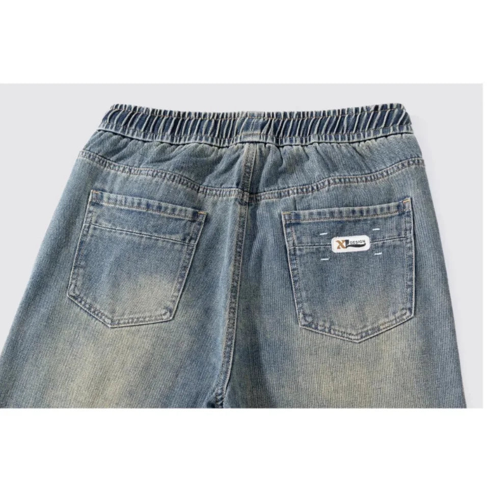 Men's Summer Baggy Jeans Big Size M-4XL Lightweight Cotton Wide Leg Straight Denim Pants Loose Fit Blue Jean Trousers