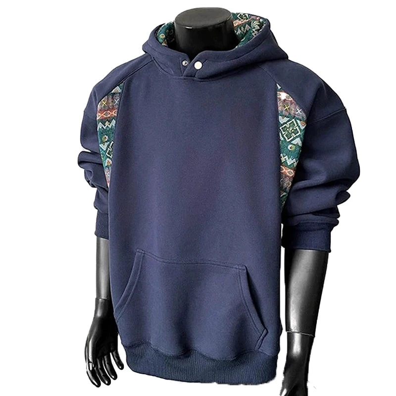 New American Retro Men's Hooded Sweatshirt Casual Harajuku Navy Patchwork Long Sleeve Pullover Autumn High Quality Hoodies M-3XL