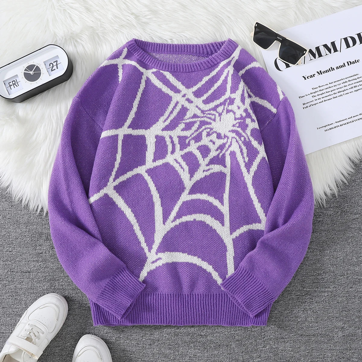 New Popular Autumn and Winter Spider Web Jacquard Pattern Pullover Sweater Casual Round Neck Knitted Men's Pullover
