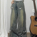 Spring and Autumn New Men and Women Trendy Personalized Straight Tube Splicing Jeans for Couples Loose Retro Casual Pants