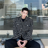 Autumn Winter Men's Fashion Plaid Jacket Coat Turn-down Collar Buttons Woolen Thick Outerwear Clothing Chic Check Shacket Man