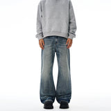 Vintage Wash Men's Loose Jeans American Cleanfit High Street Micro Flared Trousers Autumn Fashion Casual Wide-leg Denim Pants
