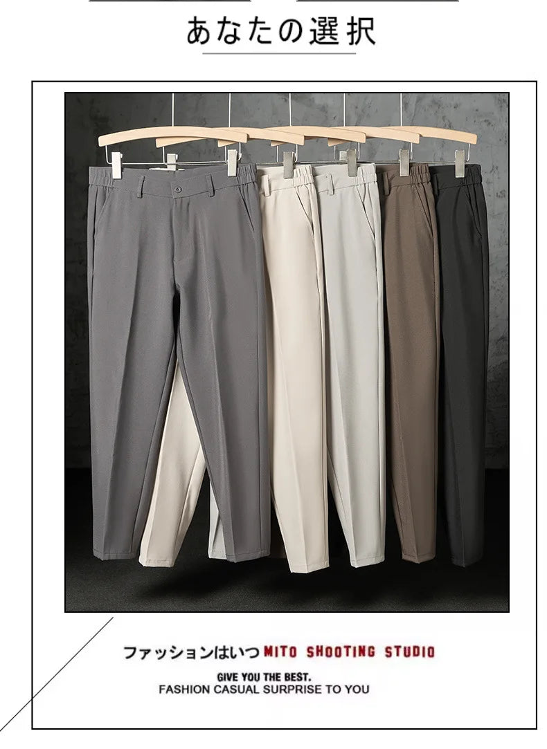 New Fashion Male Suit Pants Light Luxury Draped Cropped Button-down Business Casual Pants Premium Slim-fit Elegant Dress Trouser