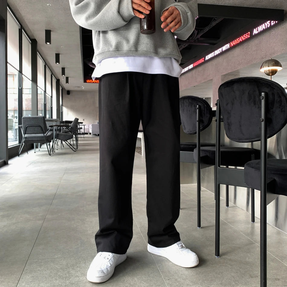 Korean Style High-end Straight-leg Casual Pants Men's Spring Summer Loose Trousers American 2025 New Trendy Wide-leg Pants Chic