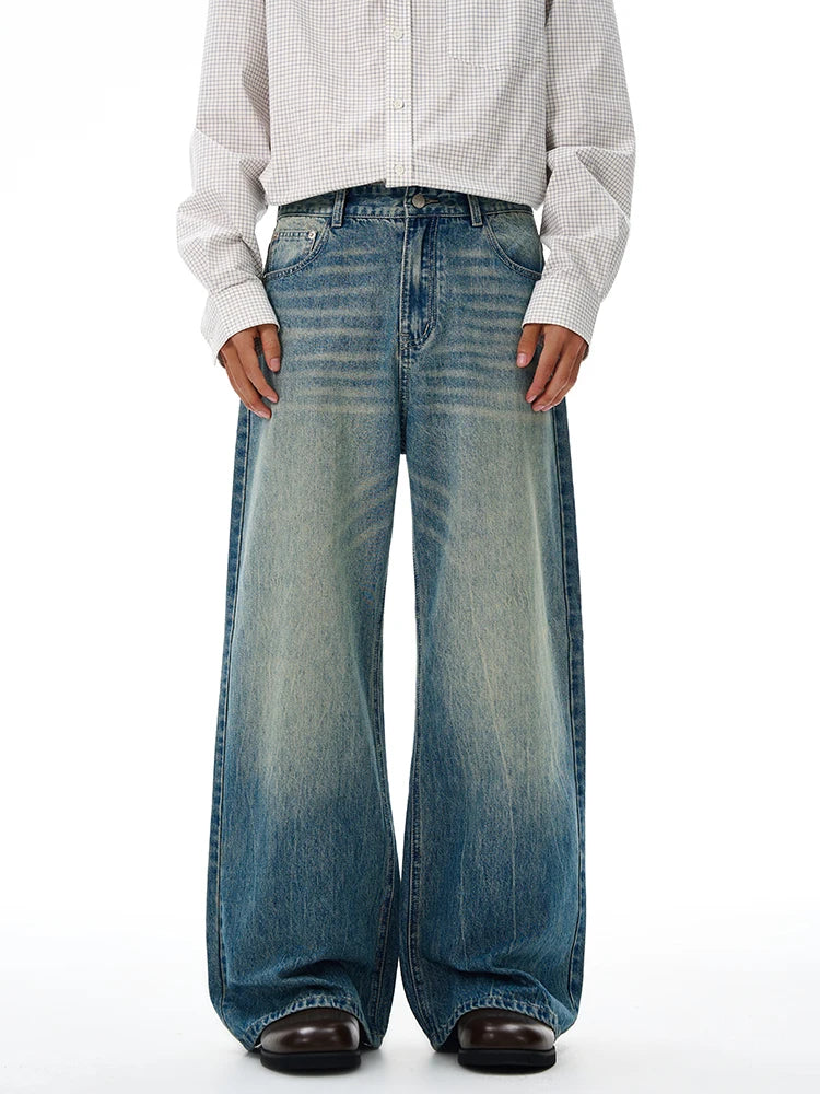 American Retro Jeans Men's Oversize Baggy Wide Legs Classic Wash Cotton Denim Pants Hip-hop Rock Streetwear Loose Trousers