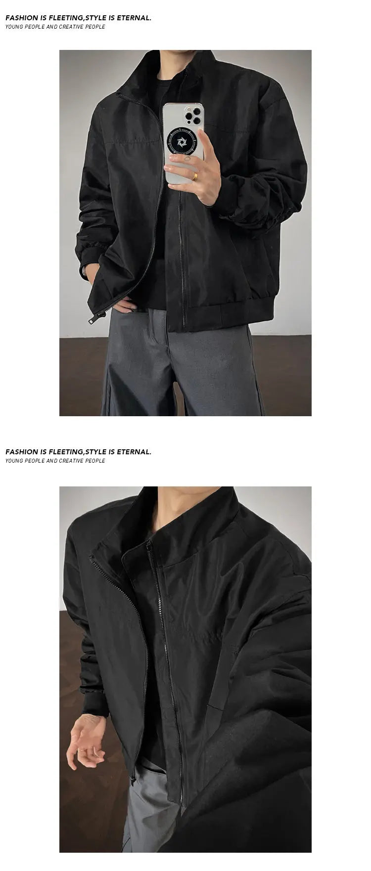 Stand Jacket mens dproof Lightweight Thin Short Biker Style Motorcycle Jacket Solid Classic Autumn coat fall  Fashion Casual