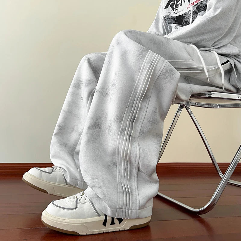 New Spring Men's Casual pants Sweatpants Wide Leg Straight Loose Pants Korean Fashion Patchwork Knit Long Track Trousers