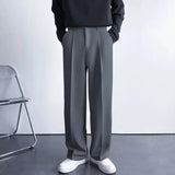 Spring Autumn Men's Fashionable White Korean Style Casual Pants Street Draped Straight Loose Suit Casual Trousers Male