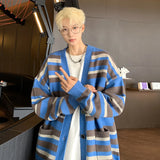 Autumn Striped Cardigan Sweater Men Korean Knitted Sweater Pullover Harajuku Hip Hop Streetwear Loose Knitwear Coat Male Clothes