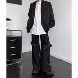 American Niche Fashion Wide-leg Pants Men's Design Dark and Handsome Elastic Waist Trousers Draped Straight-leg Floor Trousers