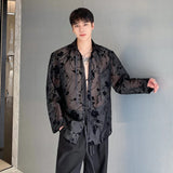 Chinese Style Men's Shirts Autumn Jacquard Turn-down Collar Long Sleeve Lace-up Trend Male Thin Sun-proof Top