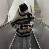 Plush Pullovers Men Autumn Winter Striped Fashion High Street Slouchy Loose Couples Knitted Sweater Y2k Harajuku Warm Outwear