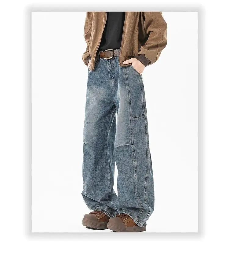 Hip hop personality trend men and women straight leg washed jeans American couple loose retro curved knife casual pants y2k