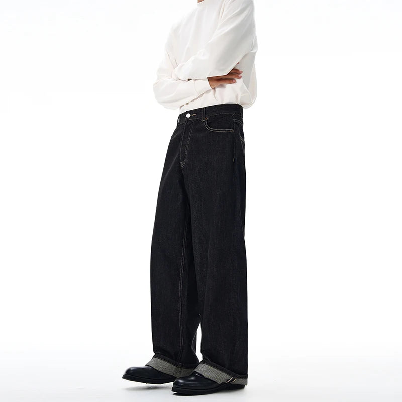 Non-fading Original Color Jeans Men's High Quality Loose Straight Denim Pants Classic American Retro Wide Leg Autumn Trousers