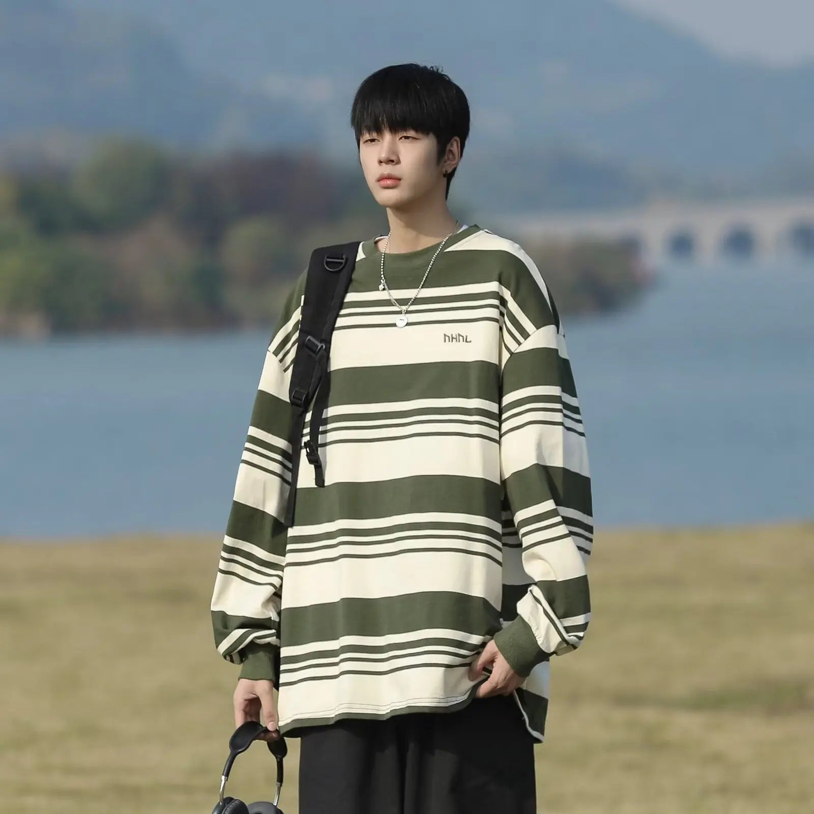 Striped T-shirts Men Advanced Slouchy O-neck Long Sleeve Japanese Style Vintage Baggy Casual Clothing Autumn Fashion Harajuku