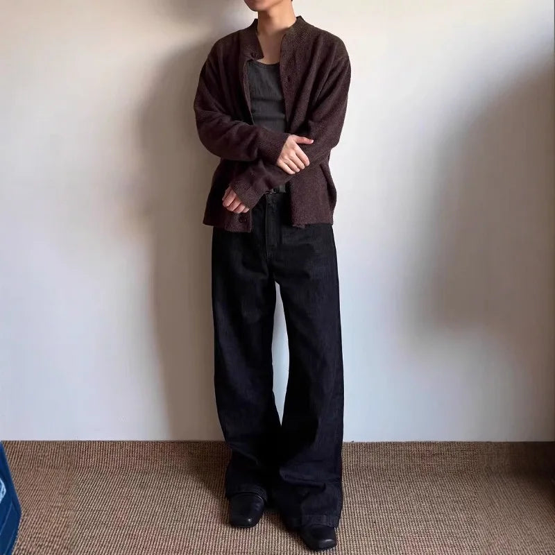 New Korean Fashion Men Cardigan Light Luxury Knitted O Neck Long Sleeve Sweater Coats Autumn Leisure Premium Quality Knitwear