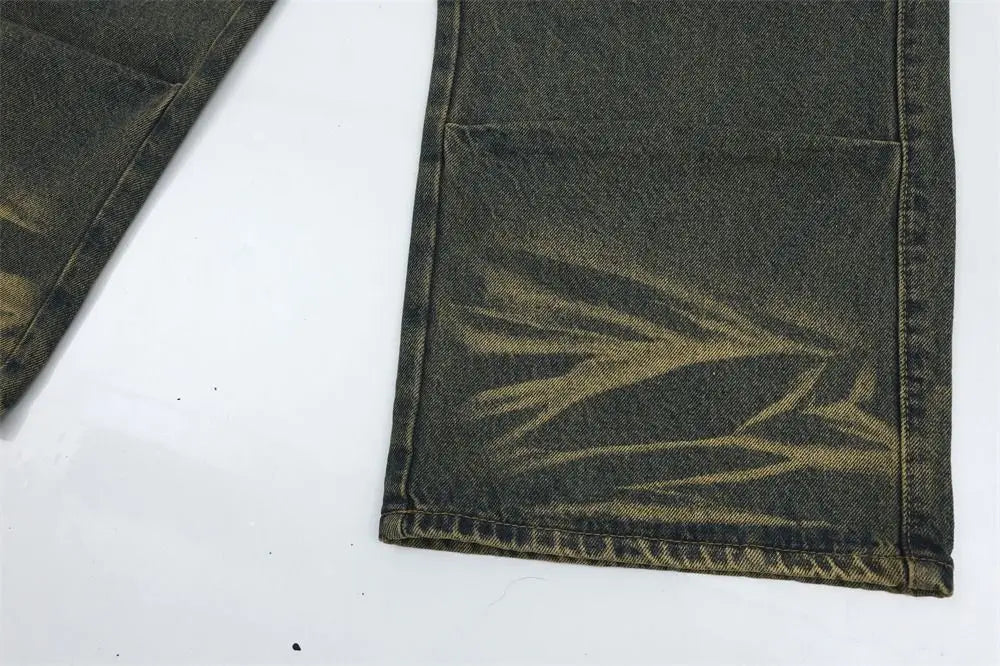 Spring and Autumn Trendy Street Personality Straight Tube Multi Pocket Work Clothes Jeans Couple Loose Retro Casual Pants y2k