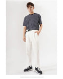 White Stretch Casual Ankle Pants Silhouette Men's Elegant Suit Pants Summer Korean Straight Loose Men's Smart Casual Trousers
