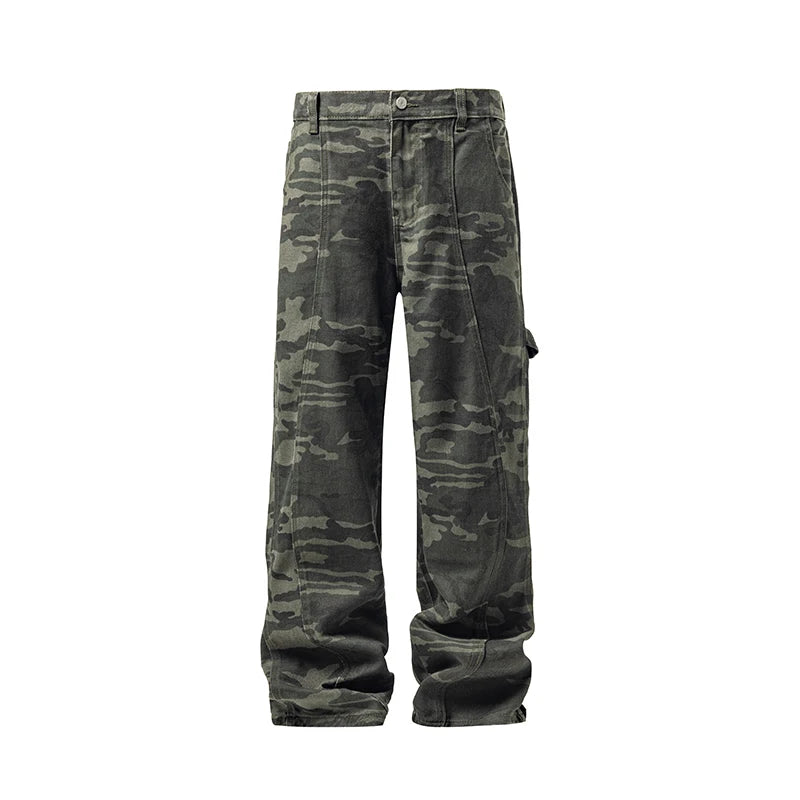 New Mens Camouflage Cargo Work Pants Casual Patchwork Straight Leg Outdoor Utility Military Comfortable Durable Hiking Tactical