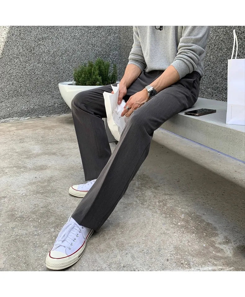 New Korean Fashion Men Suit Pants Light Luxury Business All-match Straight Slim-fit Casual Trousers Premium Elegant Dress Pants
