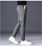 Winter Warm Fleece Men's Business Casual Pants Stretch Slim Fashion Korean Thermal Trousers Classic Simple Male Plush Clothes