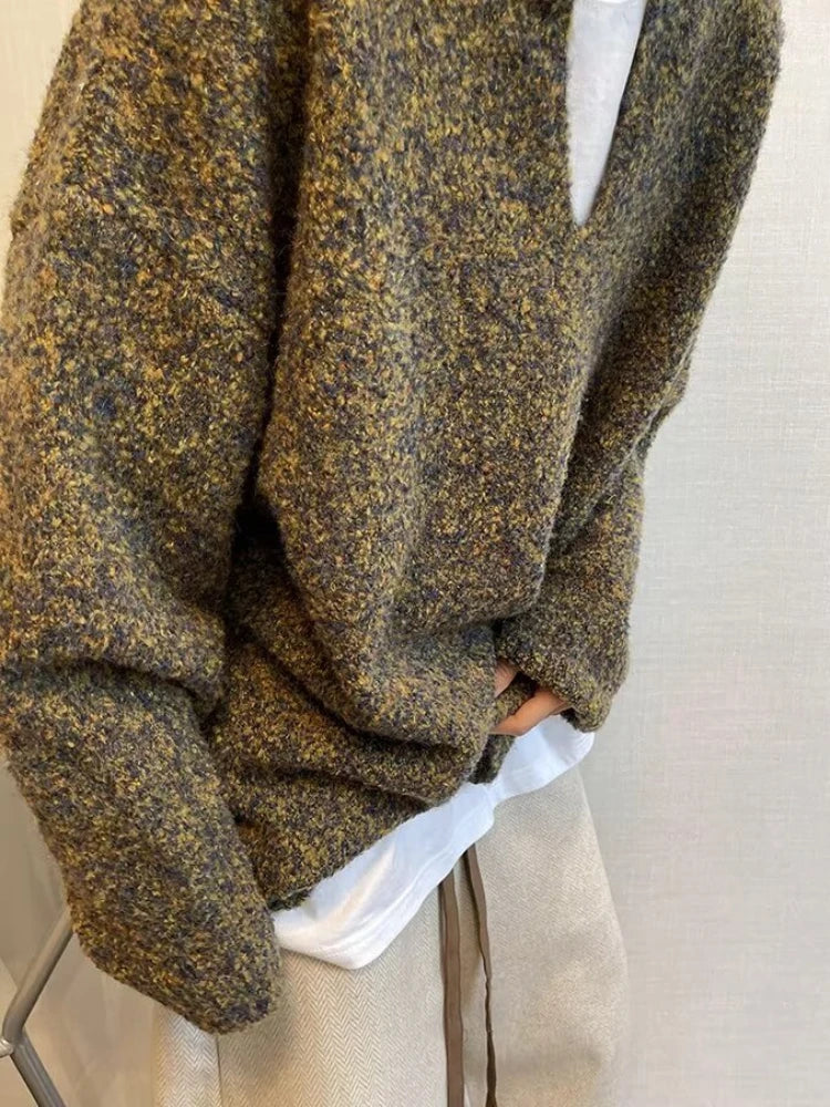 Baggy Pullovers Men Vintage Casual Knitwear All-match High Street Slouchy American Style Autumn Winter Sweaters Personality Chic