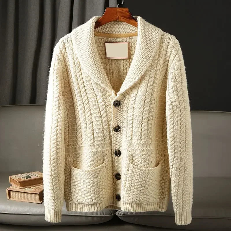 Men's Cardigan Sweater Autumn Winter Thickened Casual Coat Solid Color Long Sleeves Single-breasted Pockets Knitted Sweaters