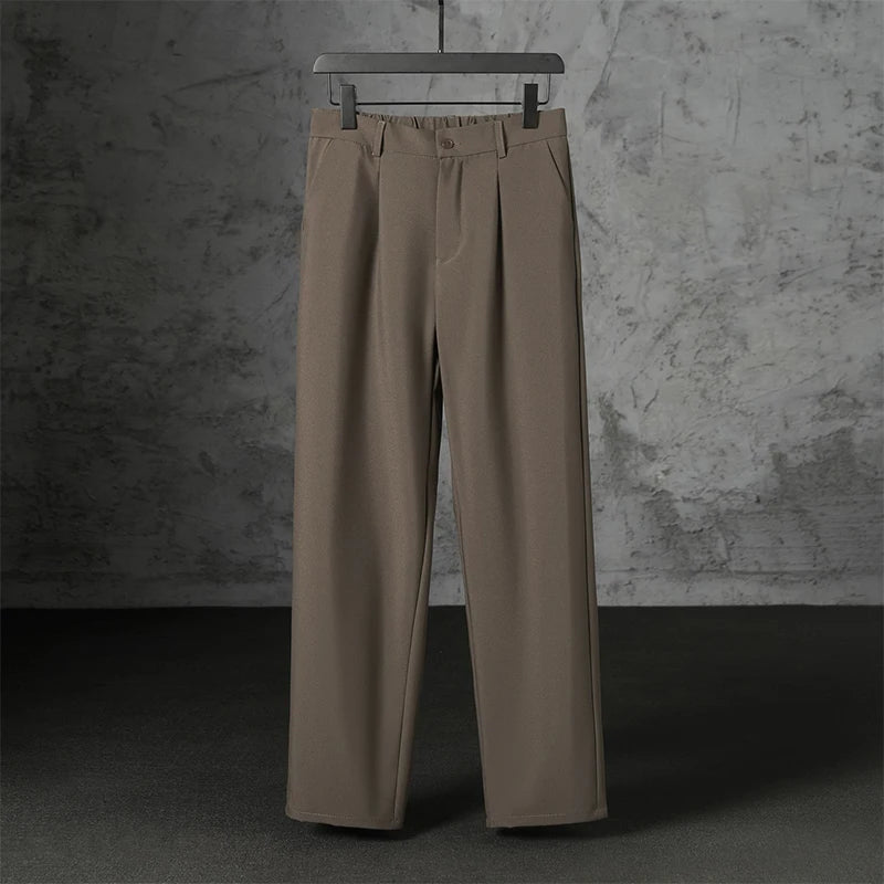 New Japanese Retro Male Suit Pants Light Luxury Straight Draped Button-down Business Casual Pants Premium Slim Elegant Trousers