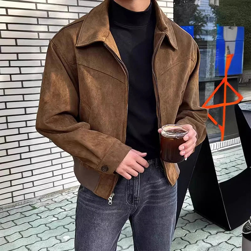 New Trendy Men Jacket Autumn Casual Textured High Street Dual Zippers Long Sleeve Coat Hong Kong Style Flight Short Jacket L-4XL