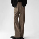 Korean Elegant Pants Fake Pocket Decoration Wide-leg Pants Autumn New American Style Design Sense Spliced Straight Suit Trousers