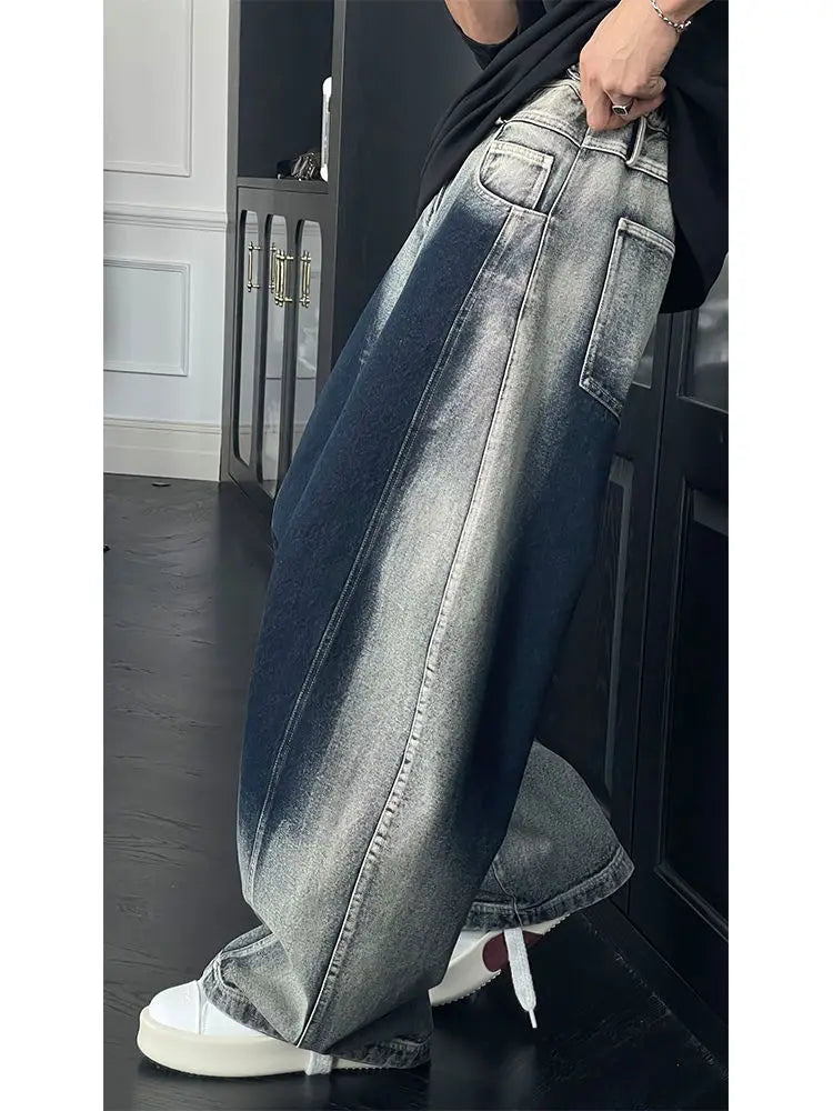 Hip hop fashion street spring men and women fashion personality washed curved knife jeans couple loose retro wide leg pants y2k