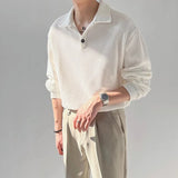 New Trendy Waffle Men Polo Shirt Leisure High Quality Solid Color Long Sleeve T-shirt Korean Fashion Autumn Loose Basic Shirts