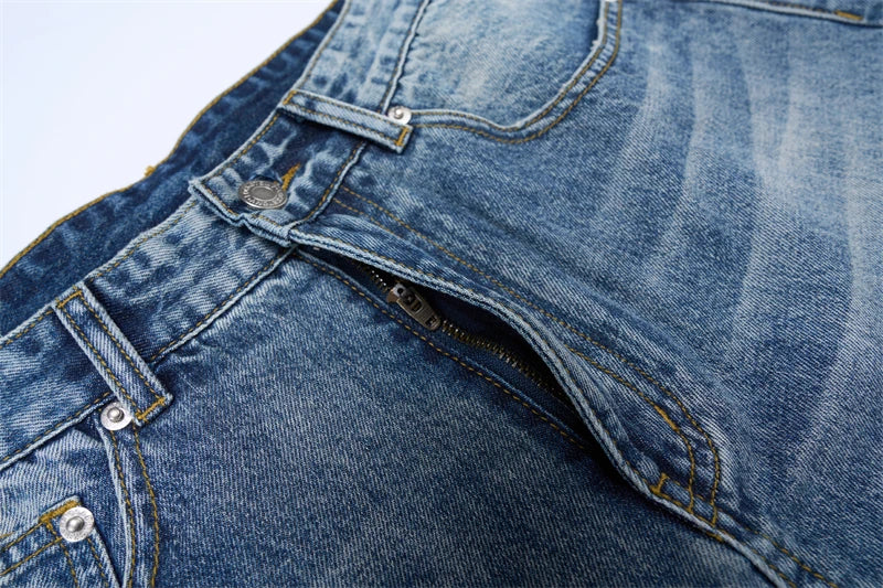 Vintage Wash Men's Loose Jeans American Cleanfit High Street Micro Flared Trousers Autumn Fashion Casual Wide-leg Denim Pants