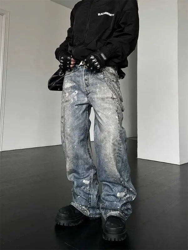 Men and women Spring Festival hip-hop trend straight leg personalized printed jeans couple American loose retro casual pants y2k