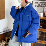 Winter Mens Hooded Parkas Quilted Jackets Man Woolly Lining Windbreaker Outerwear Warm Clothes Cotton Padded Coat Black Blue