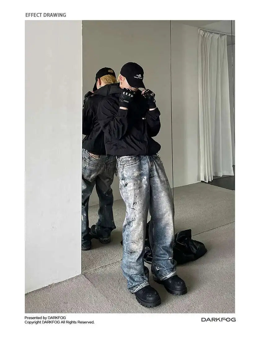 Men and women Spring Festival hip-hop trend straight leg personalized printed jeans couple American loose retro casual pants y2k