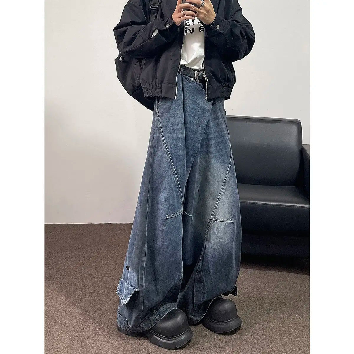 Hip hop high street men and women trendy hip-hop straight leg washed jeans for couples loose retro casual wide leg pants Y2K