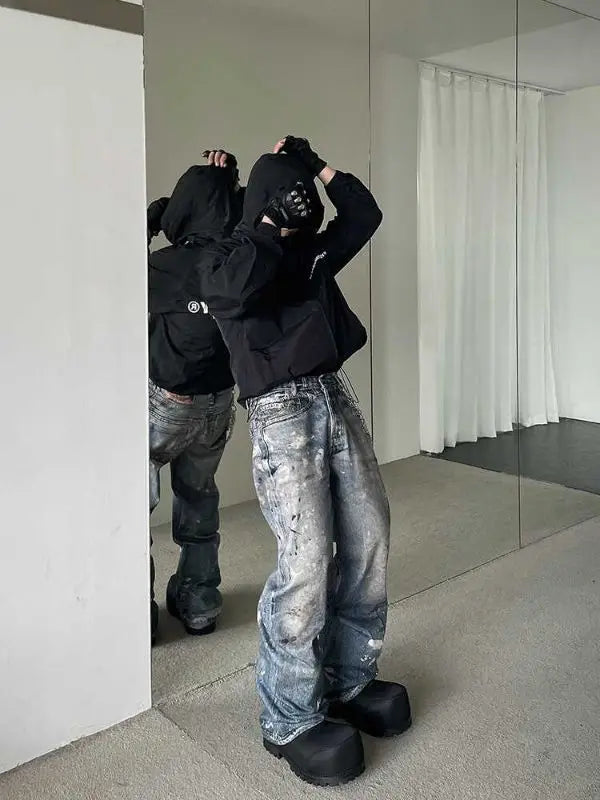 Men and women Spring Festival hip-hop trend straight leg personalized printed jeans couple American loose retro casual pants y2k