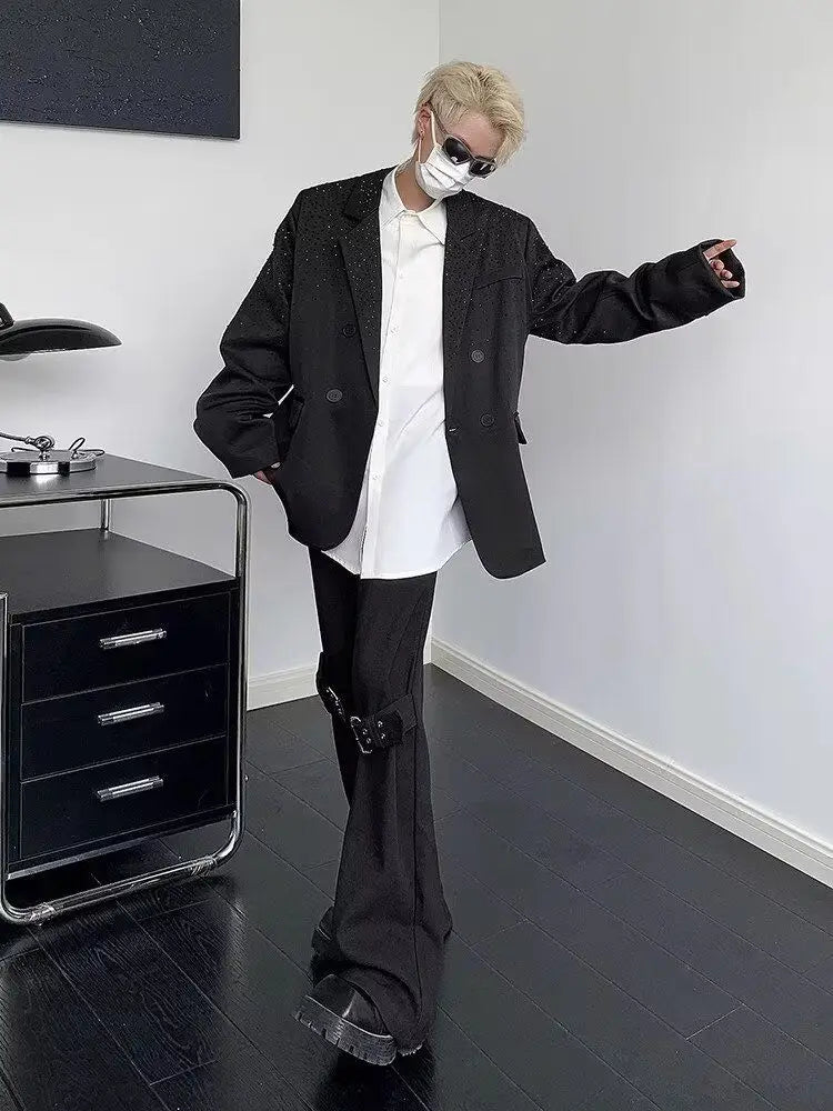 American Niche Fashion Wide-leg Pants Men's Design Dark and Handsome Elastic Waist Trousers Draped Straight-leg Floor Trousers