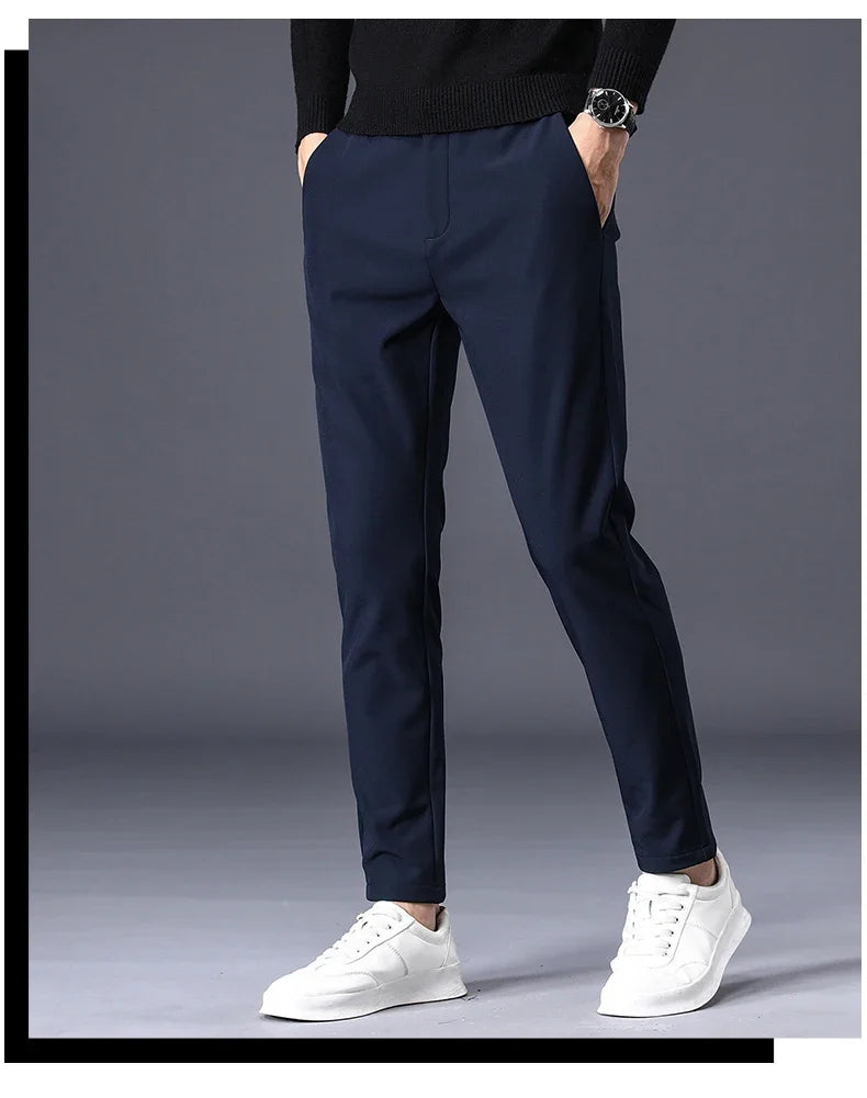 Winter Warm Fleece Men's Business Casual Pants Stretch Slim Fashion Korean Thermal Trousers Classic Simple Male Plush Clothes