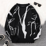 New Popular Autumn and Winter Abstract Crack Graffiti Jacquard Pattern Pullover Sweater Casual Round Neck Knitted Men's Pullover