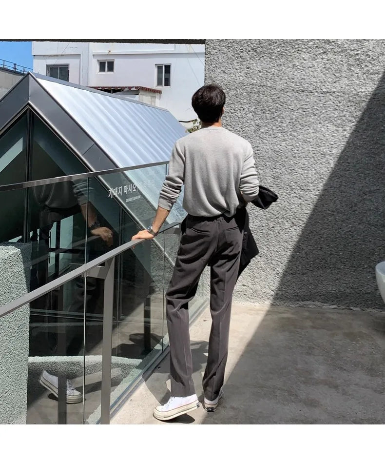 New Korean Fashion Men Suit Pants Light Luxury Business All-match Straight Slim-fit Casual Trousers Premium Elegant Dress Pants