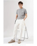 White Stretch Casual Ankle Pants Silhouette Men's Elegant Suit Pants Summer Korean Straight Loose Men's Smart Casual Trousers