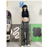 Street men and women trendy and personalized hip-hop straight leg washed gradient jeans for couples loose casual Harajuku pants