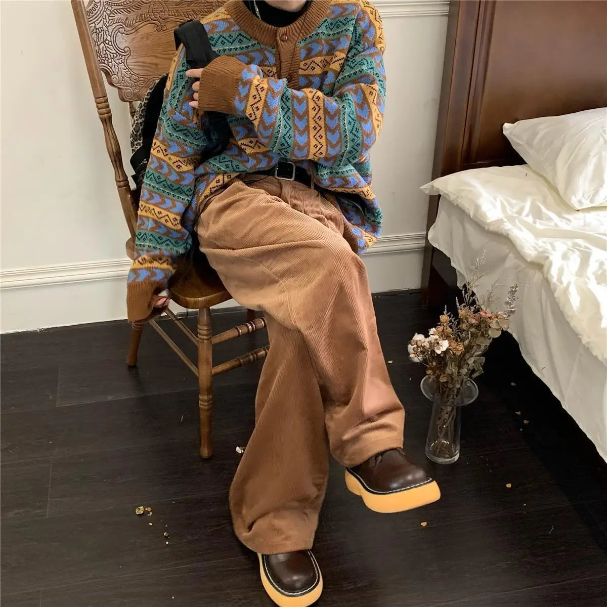American autumn and winter men and women trendy personality lazy sweater couple loose retro casual round neck Harajuku knitted