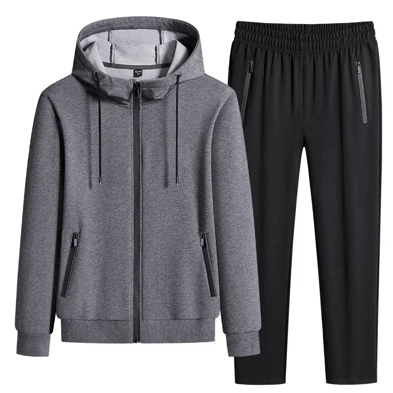 Male 2 Pieces Sweatshirt + Sweatpants Suit 8XL Plus Size New Spring Autumn Clothing Hooded Men Sportswear Sets Casual Pants