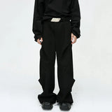 Men's Trousers Solid Color Niche Design Pleated Splice Loose Trend Male Casual Baggy Pant Wide Leg High Street