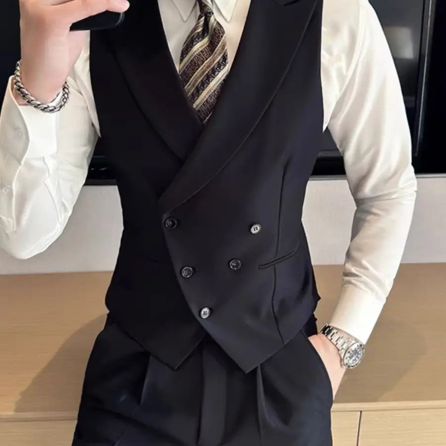 Japanese High-end Smart Casual Vest Men's Vest Pants Set Korean Elegant Wear 2025 Summer New Blazer Vest Aesthetic Waistcoat