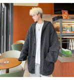 Cardigans Men Loose Korea Style Hooded Warm Autumn Winter Chic Knitted Gray Solid Minimalist Young College All-match Coats Ins