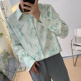 Fashion Streetwear Korean Printing Loose Turn-down Collar Man Long Sleeve Men's Clothing Button Spring Summer Thin Shirts Tops